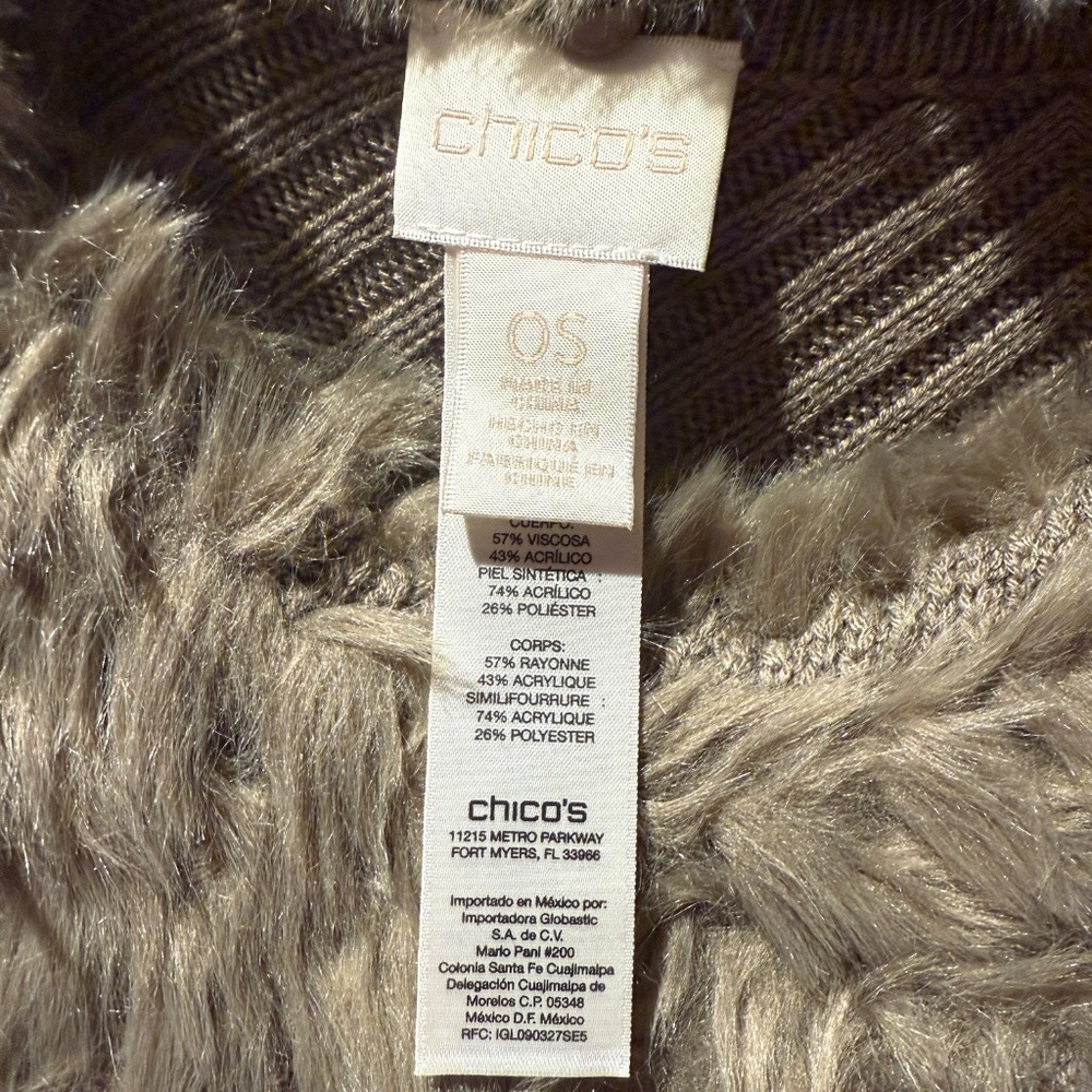 Chico’s taupe poncho with detachable faux fur collar One size - Picture 3 of 6